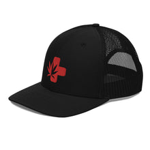 Load image into Gallery viewer, Black AttitudeSwagger Trucker Cap with embroidered red logo
